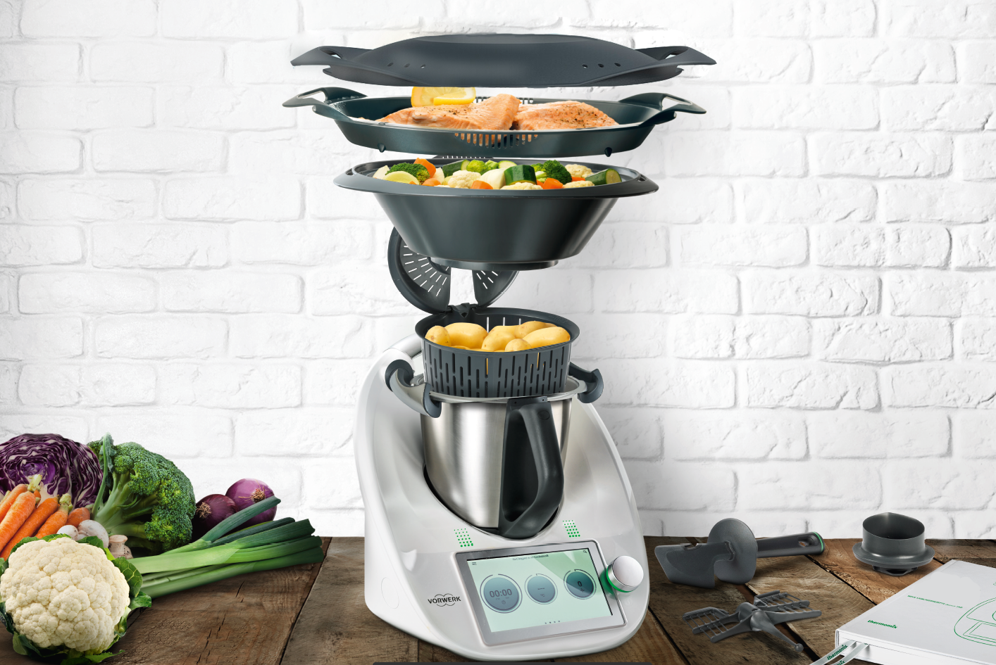 Vorwerk Thermomix TM6 Küchenmaschine mit Kochfunktion, 6,5 L, silber