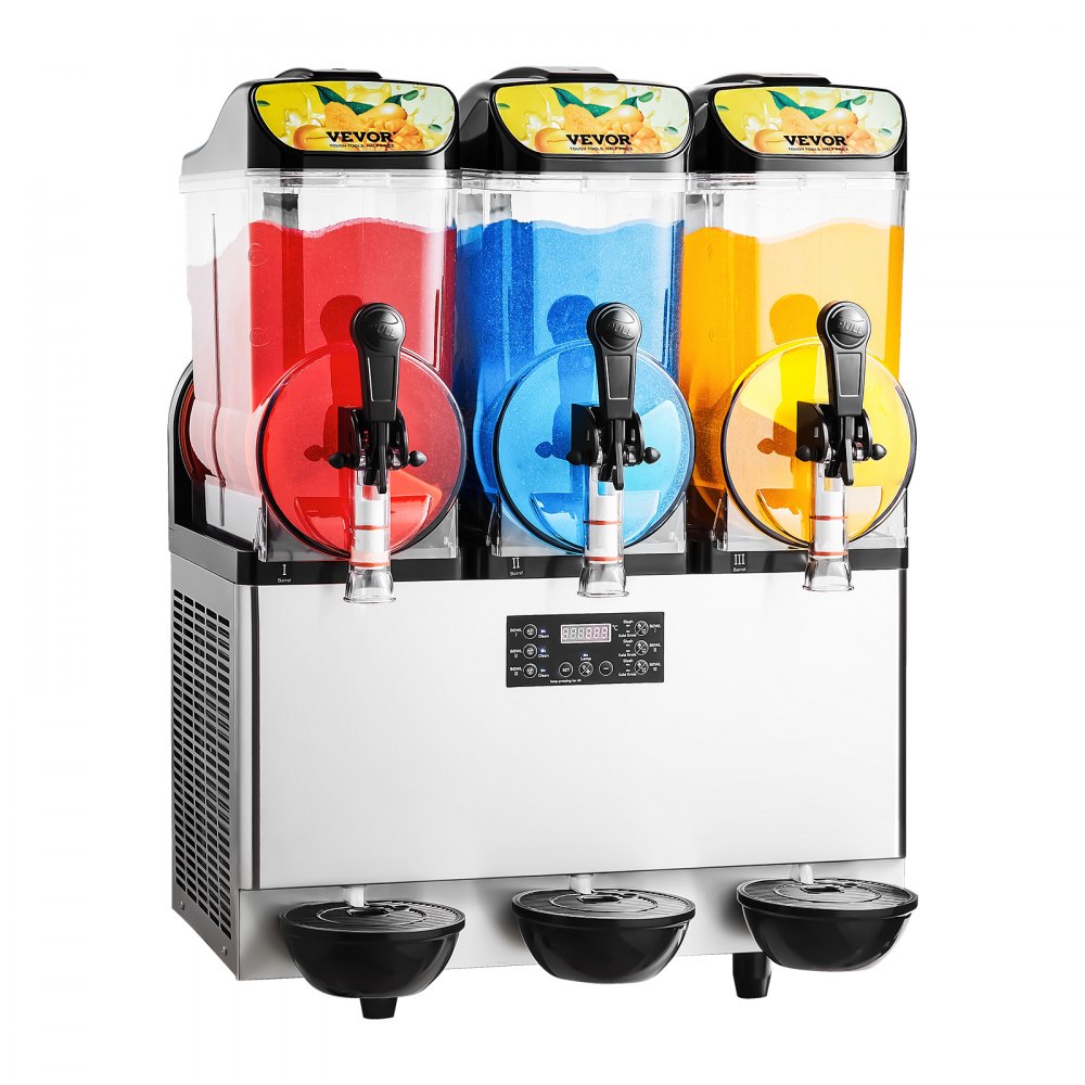 VEVOR Gewerbliche Slush Eis Maschine 45 L Slushie-Maker mit 3 Tanks, Crushed Ice-Maschine aus Edelstahl für 180 Tassen Margarita und Smoothies, Eis-Slush-Maschine für Zuhause Gastronomie Cafés Bars